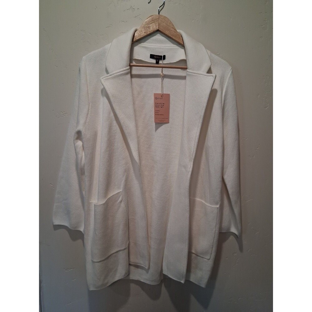 NWT Quince Women S 100% Organic Cotton Knit Blazer Ivory Sophisiticated Career